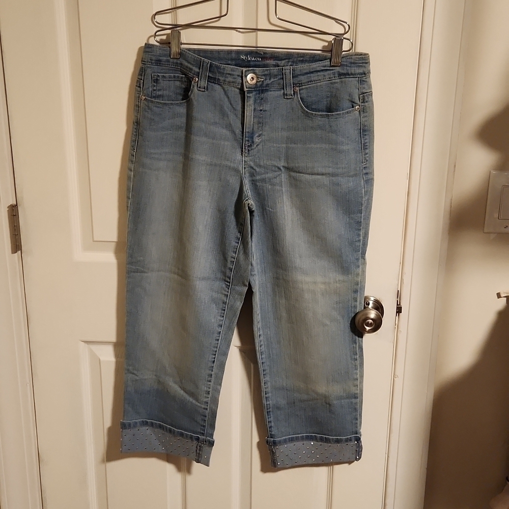 Style & Co High Cuffed Denim Capris With Studded Cuff